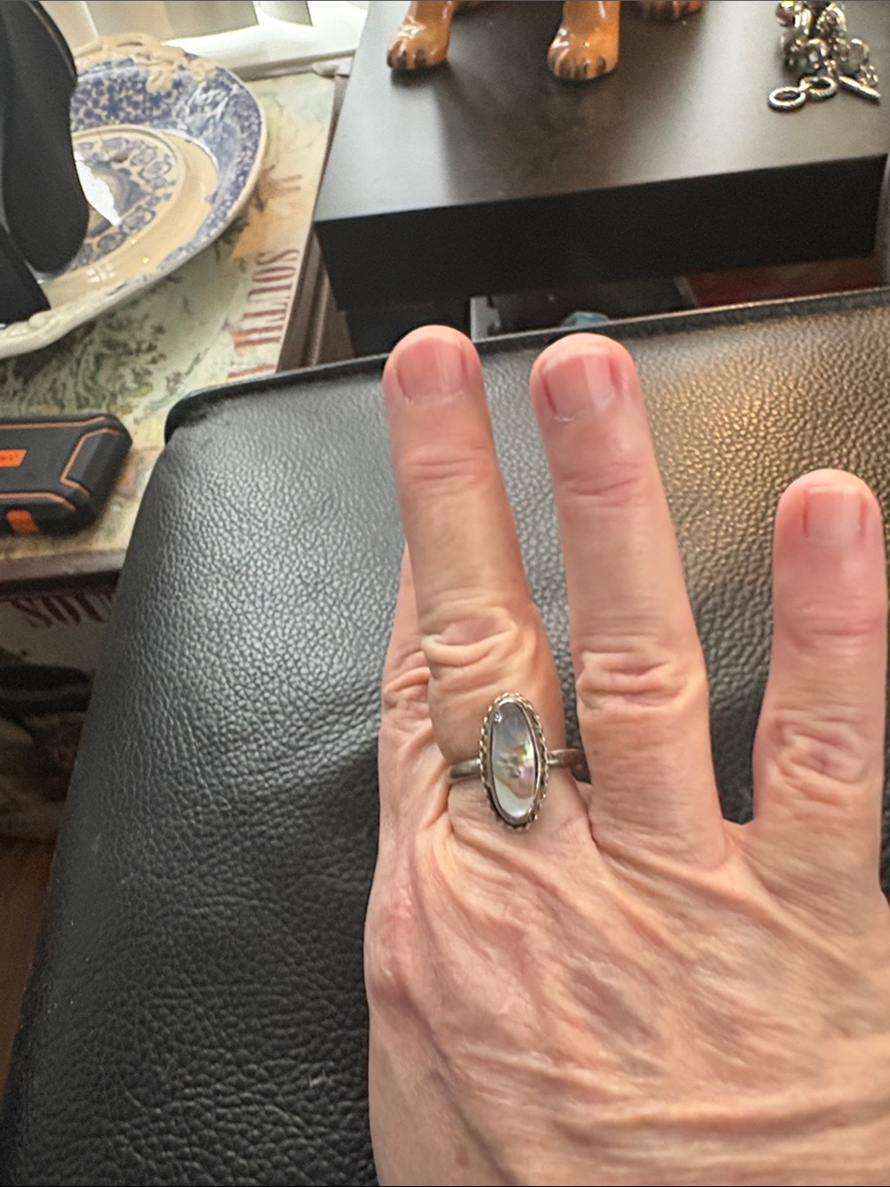 Vintage Alpaca Silver Marquise Mother of Pearl Ring